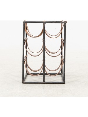 Rack And Cork - Modern Hakiki Deri Tutucu Metal 6 Şişelik Raf, Doğal Deri Tezgah Üstü Bağımsız Şişelik