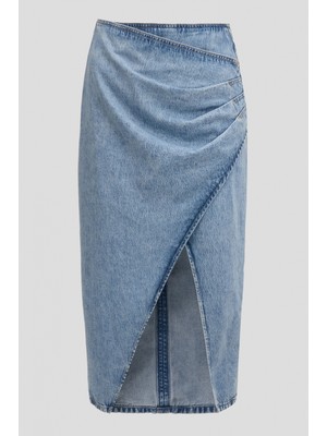 Hugo Kadın Regular Fit Fermuar Kapamalı Beli Büzgülü Yırtmaçlı Denim Mavi Jeans 50530864-411