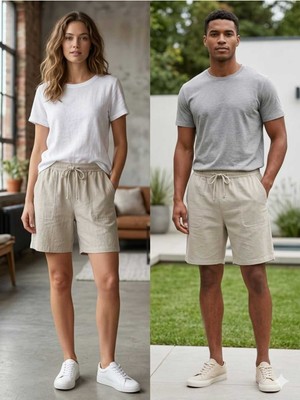 Rog Unisex %100 Pamuk Hambez Doğal Şort - Rahat ve Nefes Alan Tasarım - Bohem Stil