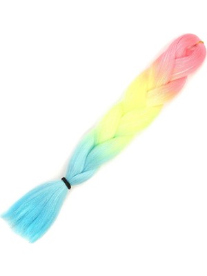 Liyuza Simli Fuşya / Neon Sarı / Açık Mavi Ombreli Örgülük Saç 100 Gr.
