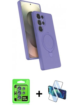 Marsilyan™- Galaxy S25 Ultra Kılıf Iz Işık Koleksiyonu - Siyah 3D Antistatik Cam Ekran Koruyucu + Raze Metal Kamera Lens - Mı