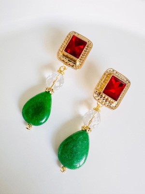 Devi Fashion Yeşil Doğal Taş Kristal Küpe 6 cm