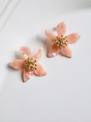 Devi Fashion Pembe Çiçek Küpe 4 cm