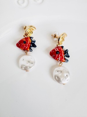 Devi Fashion Murano Cam Balık Incili Küpe 5 cm