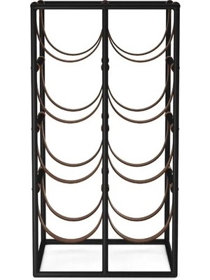 Rack And Cork - Modern Metal 8 Şişelik Raf, Doğal Deri Tezgah Üstü Bağımsız Şişelik