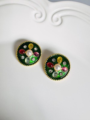 Devi Fashion Yeşil Vintage Taşlı Küpe