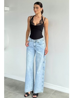 Gülseli Kadın Günlük Kullanım Yıkamalı Palazzo Jean Kot Pantolon P-00021641