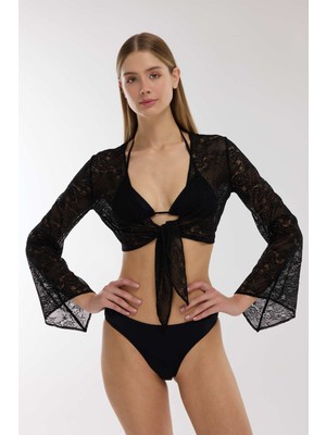 Ayyıldız 4828 Siyah Dantelli Crop
