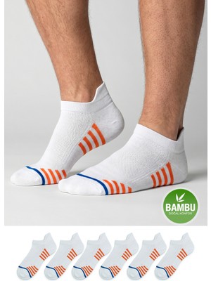 Gowith 6'lı Bambu Beyaz Spor Desenli Güçlendirilmiş Yıkamalı Kutulu Dikişsiz Nefes Alabilir Performans Sneaker Kısa Patik Erkek Çorap 3150