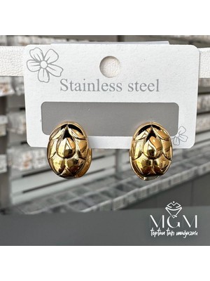 Mudanis Taşsız Gold Kaplama Küpe