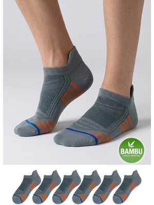 Gowith 6'lı Bambu Gri Spor Desenli Güçlendirilmiş Yıkamalı Kutulu Dikişsiz Nefes Alabilir Performans Sneaker Kısa Patik Erkek Çorap 3150