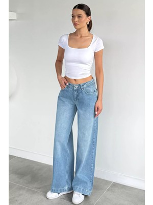 Gülseli Kadın Yıkamalı Yüksek Bel Modern Stil Palazzo Jean Kot Pantolon P-00021647