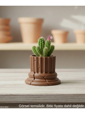 Ulora Kahverengi Klasik Sütun Form Mini Dekoratif Saksı 7 cm Masa Ustu Ofis Dekoru