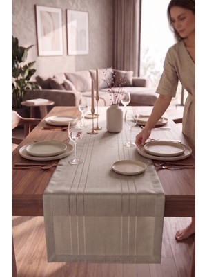 Miabella Home Masa Ranner 45 x 220 cm Runner Amerikan Servisi Keten Dokulu Masa Runner Dekoratif Runner