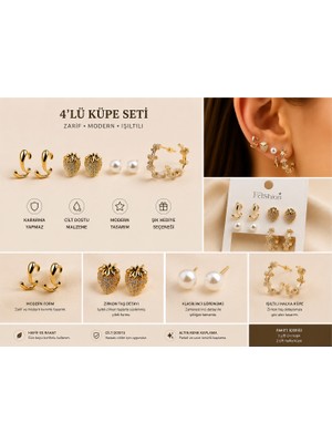 Kase Jewelry Taş detaylı halka küpe, İnci Küpe, Zirkon taşlı çilek küpe, Kıvrımlı tasarımlı küpe