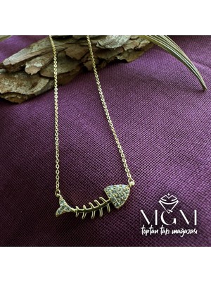 Mudanis Zirkon Taşlı Kolye Gold