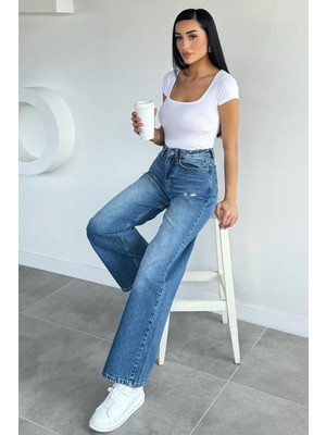 Gülseli Kadın Bol Paça Tarz Jean Kot Pantolon P-00021632