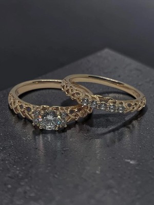 Xuping Jewelry Kaplama Kelt Düğümü Sonsuzluk Yüzük Seti - Ikili Takım