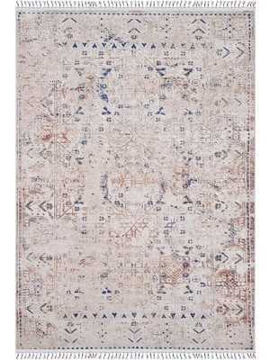 Pera Halı Bej Mavi Turuncu Modern Vintage Halı - 5042OU