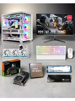 Symoon Ryzen 7 5700X 16GB Ddr4 Ram 1tb Nvme 5060 Ekran Kartlı 360MM Sıvı Soğutmalı 27 Inç Monitörlü Klavyeli Gaming Pc
