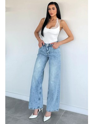 Gülseli Kadın Cool Palazzo Yıkamalı Jean Kot Pantolon P-00021628