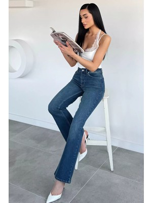 Gülseli Kadın Yüksek Bel Trend Palazzo Yıkamalı Jean Kot Pantolon P-00021635