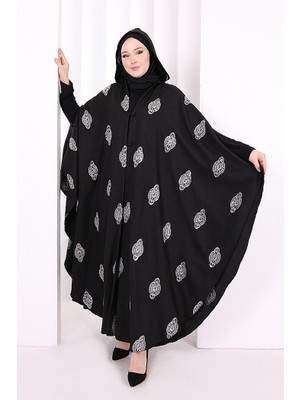 Bym Fashion Kapüşonlu Nakışlı  Pelerin 7083 Beyaz