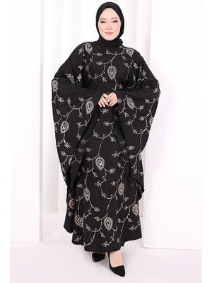 Bym Fashion Yarasakol Nakışlı  Elbise 7084 Vizon