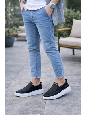 Ebrus Trend JET-049 Ease Bağcıksız Erkek Günlük Cilt Spor Sneaker Ayakkabı CBT - Siyah