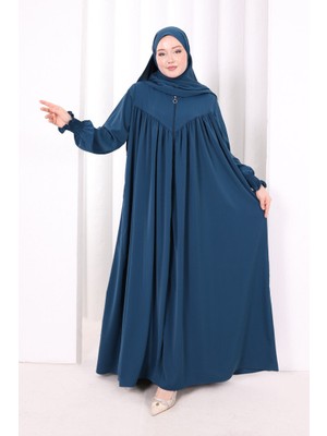 Bym Fashion Biritli Ferace Şal Hediye ! 7056 Petrol Mavisi