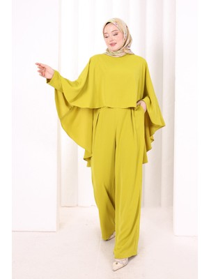 Bym Fashion Pelerinli Tulum 8022 Yağ Yeşili