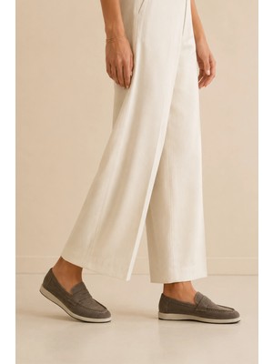 Sovenso Suede Hakiki Deri Gri Süet Loafer