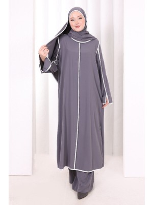 Bym Fashion Hac Umre Biyeli Pantolonlu Tunik Takım Şal Hediye 8001 Füme