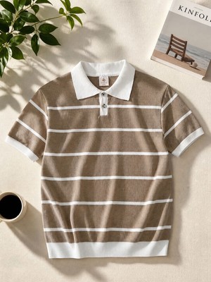 Wisely Oversize Polo Yaka Çizgili T-Shirt