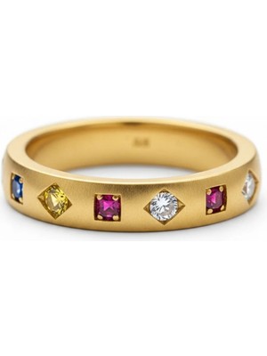 Xuping Jewelry Çok Renkli Taşlı Mat Gold Yüzük - Şık ve Modern Kadın Modeli
