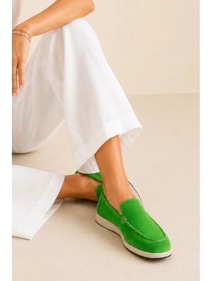 Sovenso Evolve Hakiki Deri Yeşil Süet Loafer