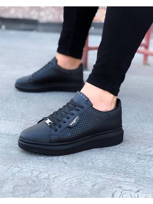 Ebrus Trend JET-01 Bront Bağcıklı Cilt Delikli Erkek Günlük Sneaker Ayakkabı CST Siyah