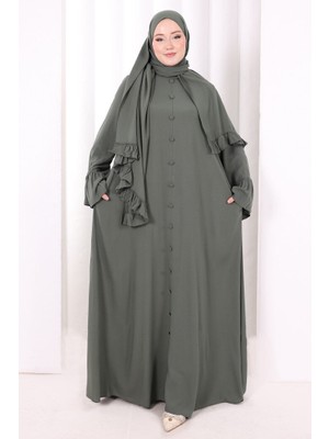 Bym Fashion Kol Fırfır Detay Elbise Şal Hediye! 6073 Mint