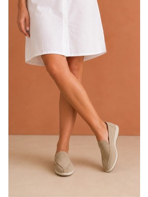 Sovenso Aria Hakiki Deri Bej Süet Loafer