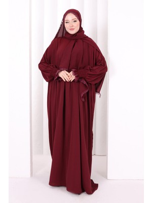 Bym Fashion Dantel Detaylı Namaz Elbise 6095 Mürdüm