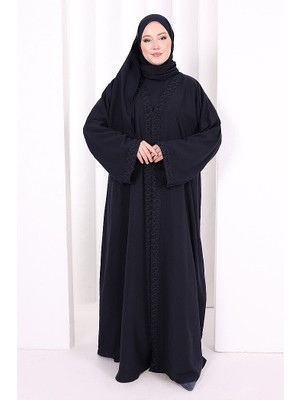 Bym Fashion Üçlü Dantelli Abayalı Takım 6089 Lacivert