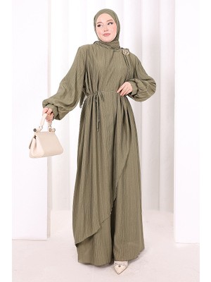 Bym Fashion Çiçek Broş  Detaylı Elbise 6094 Haki
