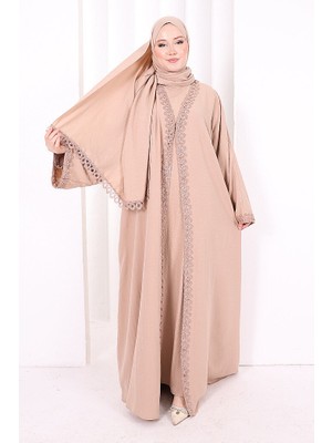 Bym Fashion Üçlü Dantelli Abayalı Takım 6089 Bal