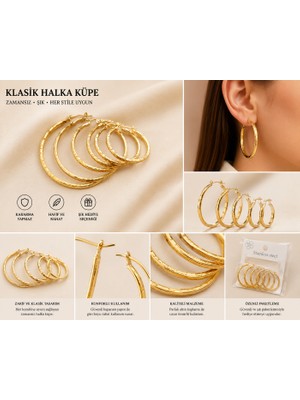 Kase Jewelry Altın renkli, antik desenli, çoklu halka küpe, kararma yapmaz