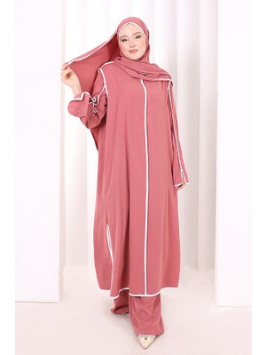 Bym Fashion Hac Umre Biyeli Pantolonlu Tunik Takım Şal Hediye 8001 Gül Kurusu