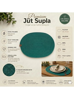 Fabrix Home 6 Adet Yeşil Oval Jüt Supla / Amerikan Servis Lux Sunum Tabak Altlığı