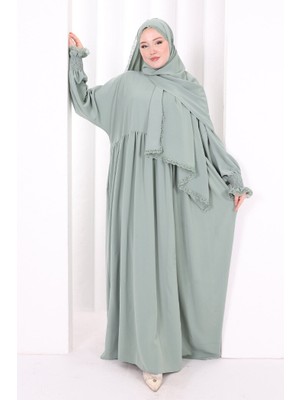 Bym Fashion Dantel Detaylı Namaz Elbise 6095 Mint