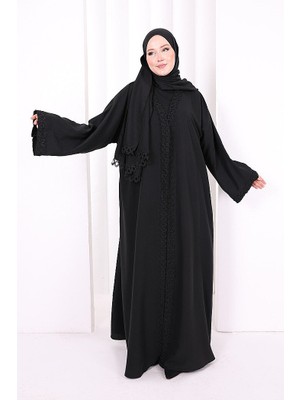 Bym Fashion Üçlü Dantelli Abayalı Takım 6089 Siyah