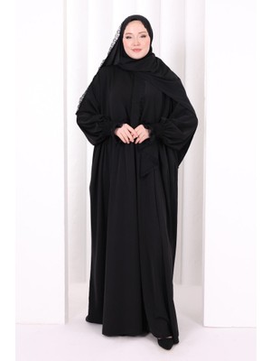 Bym Fashion Dantel Detaylı Namaz Elbise 6095 Siyah