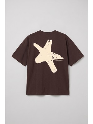 Gothamvibes Erkek Boxy Star Kahverengi Premium T-Shirt